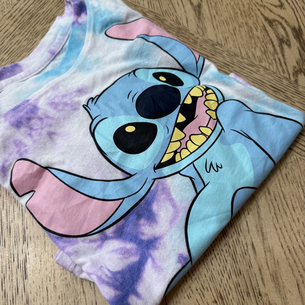 Disney‎ Stitch Tie Dye Crop Top TShirt Shirt Girls M Blue Purple Pink